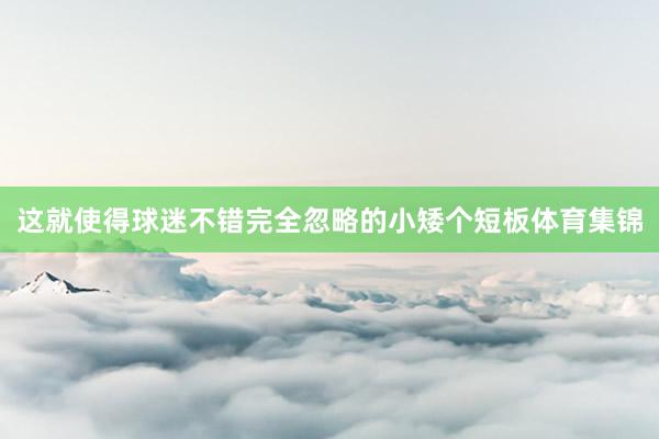 这就使得球迷不错完全忽略的小矮个短板体育集锦